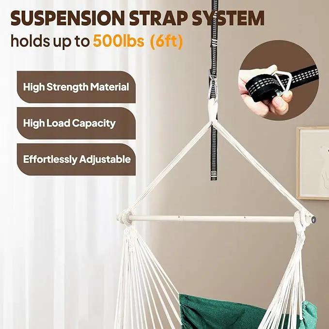 Chihee Hammock Chair Hanging Chair with Foot Rest 2 Cushions Max 500lbs Robust Metal Spreader Bar Collapsible Easy Storage Soft Cotton Swing Chair Strong Strap Iron Carabiner Side Pocket Included by GreenHaven Gardens