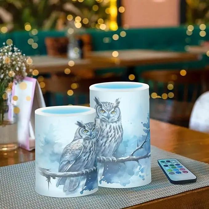 Flickering Flameless Candles, Owl on Tree LED Candles with Remote Timer, Set of 2 Battery Operated Candle for Valentine Wedding Birthday by GreenHaven Gardens