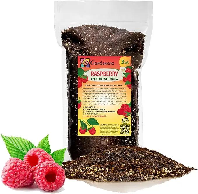 Premium Raspberry Potting Soil Mix - Optimal Blend for Thriving and Juicy Berries - 3 Quart by GreenHaven Gardens