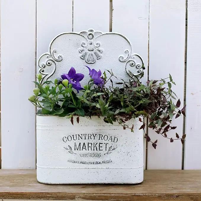 All Chic Metal Wall Planter Wall Mount Planter Wall Vases for Flowers Shabby Chic Wall Decor for Rustic Farmhouse Wall Outdoor Decor (White)… by GreenHaven Gardens