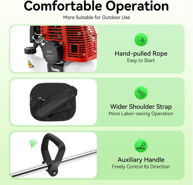 2 Stroke 43cc Gasoline Weed Trimmer Brush Cutter Lawn Edger Grass Weed Eater, Gas Weed Trimmer Gas Weedeaters Grass Trimmer Cordless Gasoline Power w/ 2 Blade Heads by GreenHaven Gardens