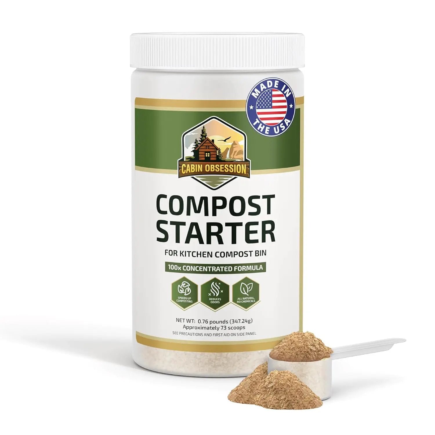 Compost Starter - 100x Concentrated All Natural Compost Accelerator for Countertop Kitchen Bin - Odor-Free, Fast-Acting Microbial Formula - Approximately 73 Scoops by GreenHaven Gardens