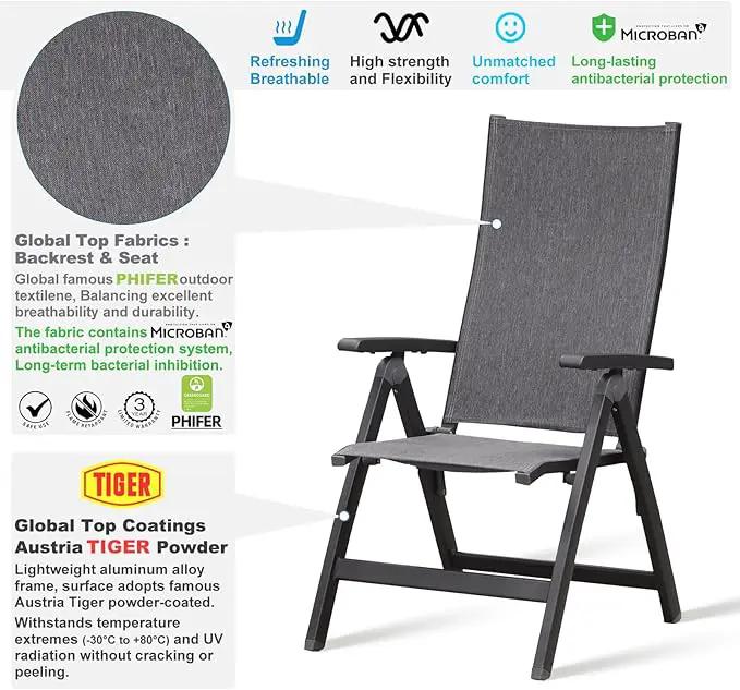 Folding Chair, Indoor & Outdoor Balcony, Patio Porch, Garden Lawn, Pool, for Comfortable Black Foldable Chairs, Portable Cozy Recliner, Metal Frame, Heavy Duty Durable by GreenHaven Gardens