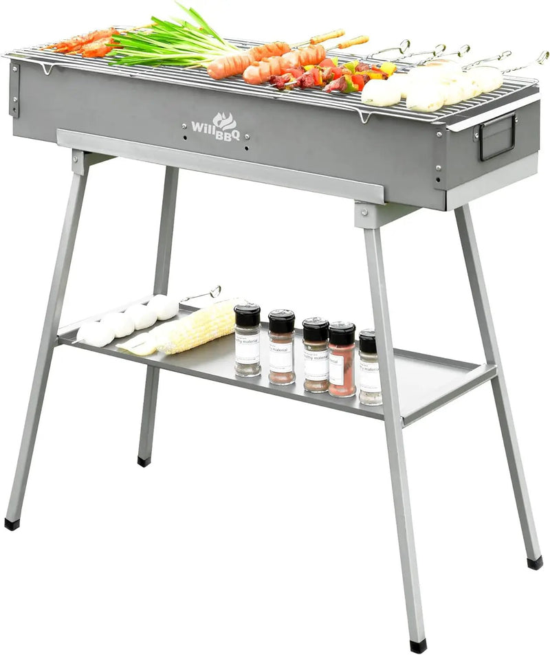 Charcoal Grills Commercial Quality Portable Multiple Size Hibachi BBQ Lamb Skewer Folded Camping Barbecue Grill for Garden Backyard Party Picnic Travel Outdoor Cooking Use(31.6x10.3x5.1 inch) by GreenHaven Gardens
