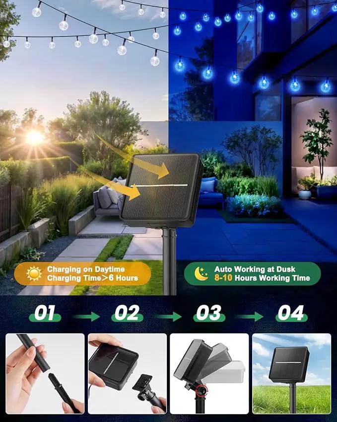 Solar String Lights Outdoor Waterproof, 2 Pack 60 LED 36.5 FT Each, 8 Lighting Modes Solar Powered Patio Lights for Garden Yard Porch Wedding Party Decor (Blue) by GreenHaven Gardens