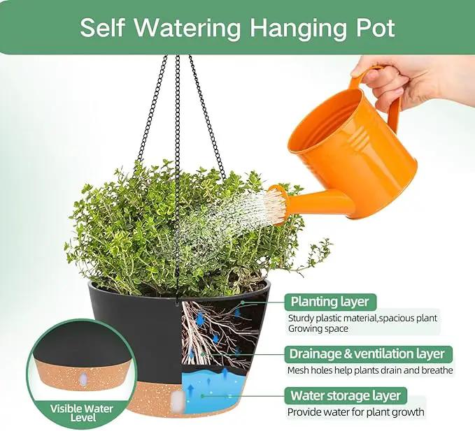 QCQHDU 2 Pack 10 inch Hanging Planters for Indoor Plants, Outdoor Hanging Baskets, Self Watering Pots with Drainage Holes & Removable Tray (Dark Grey, 10 inch) by GreenHaven Gardens