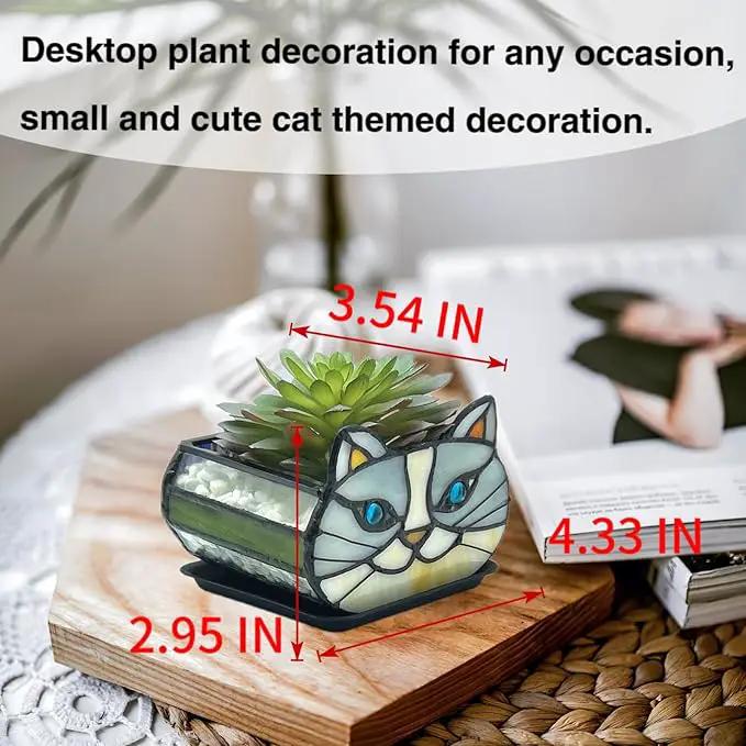 Cute Gray Cat Planter,Cat Succulent Planter,Unique Pots for Indoor Plants,Gifts for Plant Lovers Women Unique 4.33x3.54x2.95 in (Flower Pot Does not Include Plants) by GreenHaven Gardens