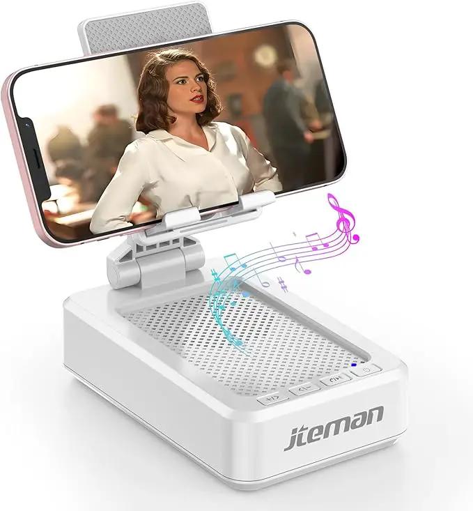 JTEMAN Portable Phone Stand with Speaker Bluetooth Wireless,Gifts for Men Women,Birthday for Women,Kitchen Gadgets for Men,Phone Holder for Desk - White by GreenHaven Gardens