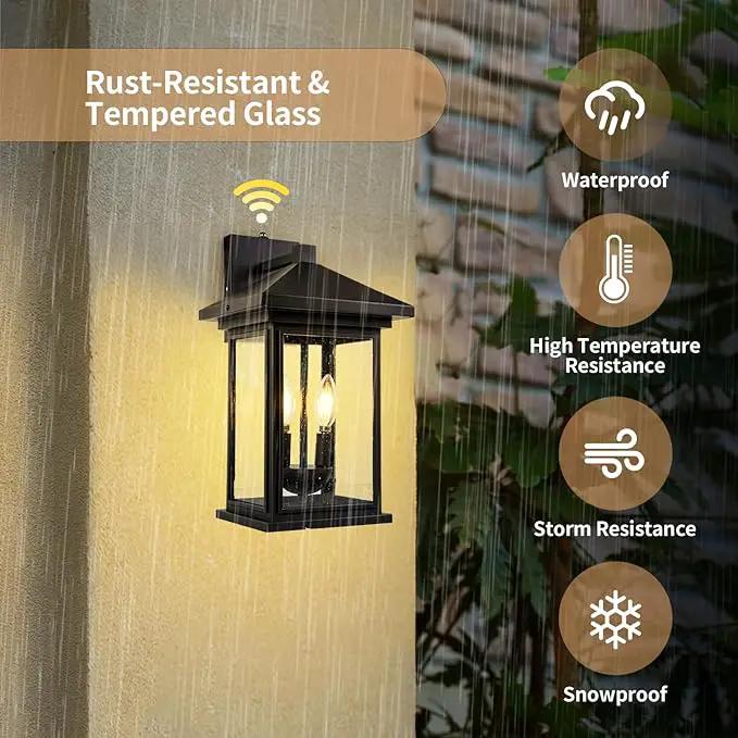 Dusk to Dawn Outdoor Wall Lantern, Exterior Wall Sconce Fixture with Tempered Clear Seeded Glass, Matte Black Finish for Outdoors (Large Wall Mount) by GreenHaven Gardens