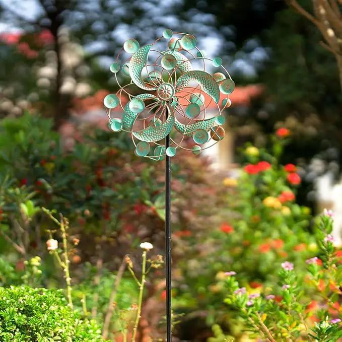 DREAMYSOUL Wind Spinner, Kinetic Wind Spinners Outdoor Metal, Garden Spinner for Yard Outside Patio Lawn Decor (Green & Cooper) by GreenHaven Gardens