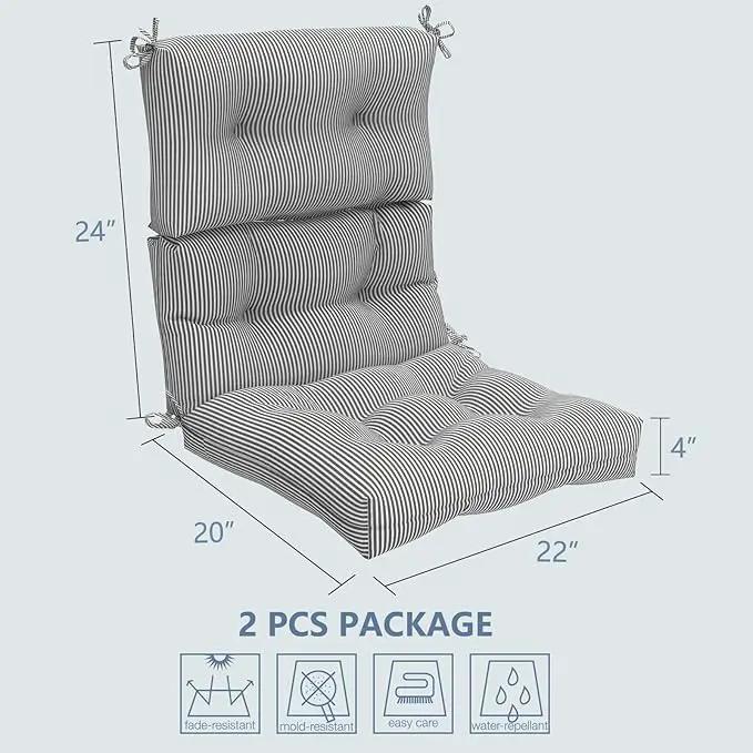 LVTXIII Outdoor 44x22-inch High Back Chair Cushions, Patio Solid Tufted Adirondack Chair Seat Cushions, Seasonal Replacement Rocking Chair Cushion with Ties, Set of 2, Strip Grey by GreenHaven Gardens