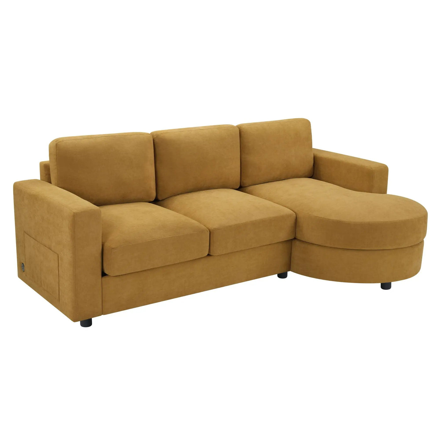 Modern L-Shaped Sectional Sofa With Curved Chaise, USB Ports, And Side Storage Pockets by HouseOfZazla