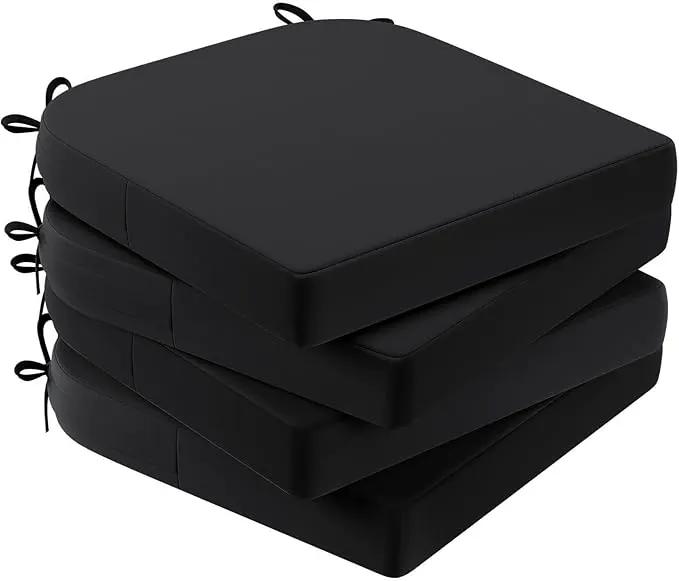 AAAAAcessories Outdoor Seat Cushions for Chairs, Waterproof, Fade-Resistant Patio Furniture Replacement Cushions, 17" x 16" x 2", Set of 4, Black by GreenHaven Gardens