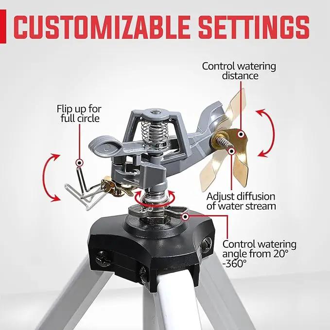 YAMATIC Impact Sprinkler on Adjustable Tripod Base, 360 Degree Large Area, Heavy Duty Adjustable Pulsator Sprinkler for Lawn, Yard and Grass Irrigation, Spray up to 20-90ft(36inch) by GreenHaven Gardens