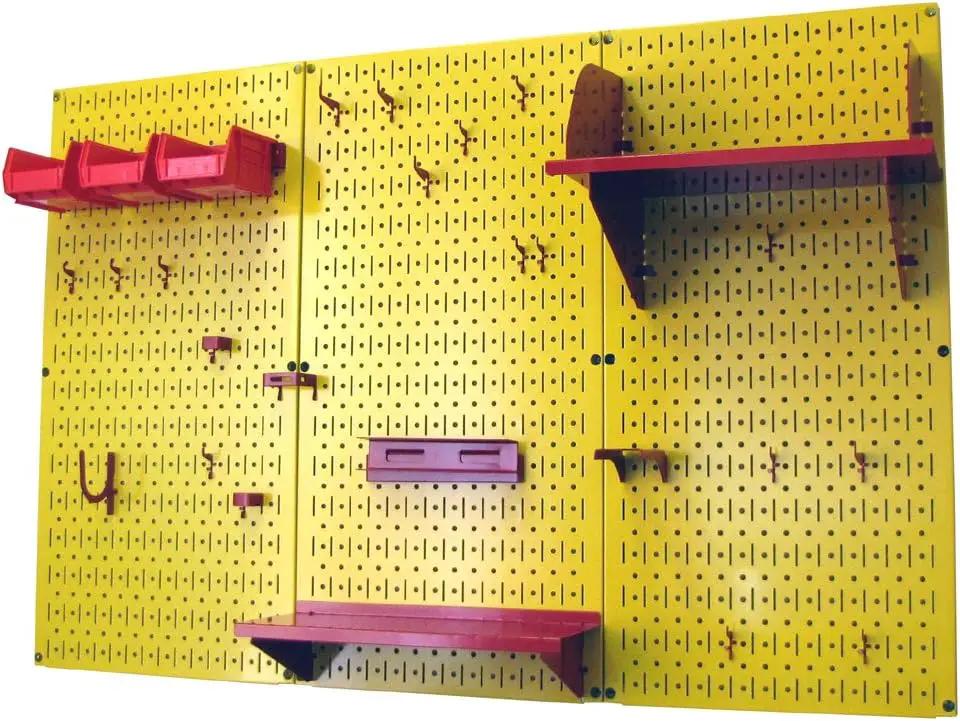 Wall Control Pegboard Organizer 4 ft. Metal Pegboard Standard Tool Storage Kit with Yellow Toolboard and Red Accessories by GreenHaven Gardens
