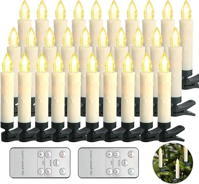 LED Christmas Candles, Flickering Clip on Candles for Christmas Tree, Battery Operated with Remote Timer, Warm White Light, Flameless Taper Candles for Home Christmas Decor, Set of 30 by GreenHaven Gardens