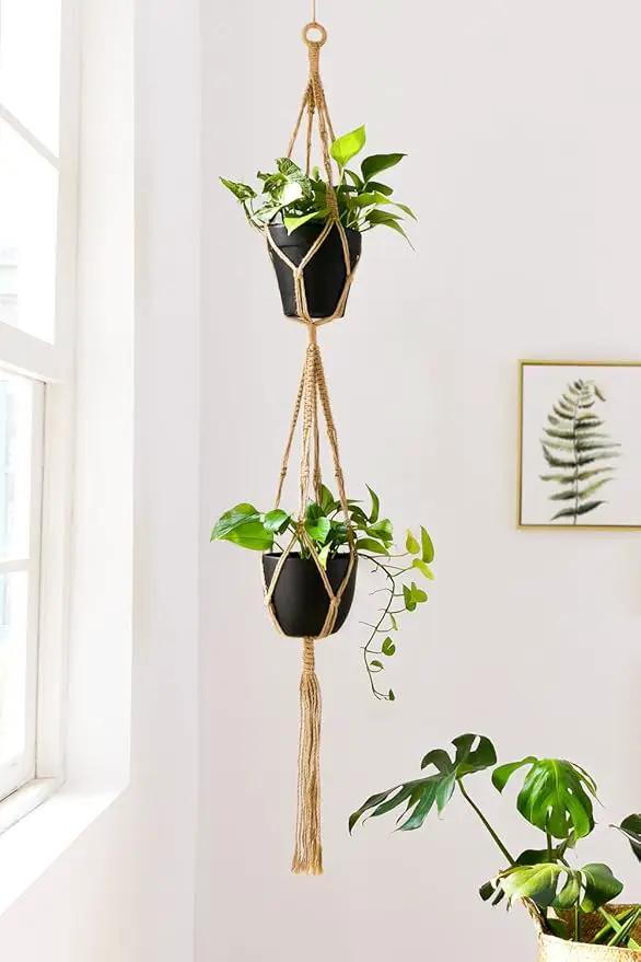 Mkono Macrame Plant Hangers Set of 4 Indoor Hanging Planter Basket Wall Decorative Flower Pot Holder with 4 Hooks for Indoor Outdoor Home Decor Gift Box, Brown by GreenHaven Gardens