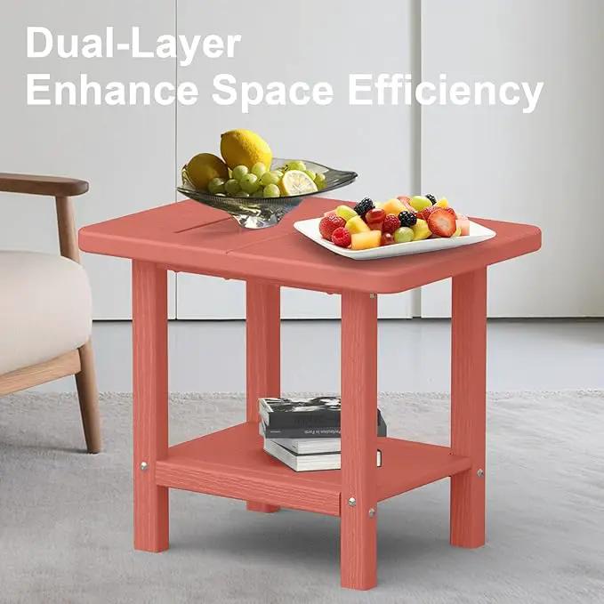 Outdoor Side Table - 2-Tier Storage All Weather Outdoor End Table for Patio - HDPE Morden Easy Maintenance Adirondack Side Table for Pool Porch Balcony Garden Lawn Backyard Outside Indoor by GreenHaven Gardens