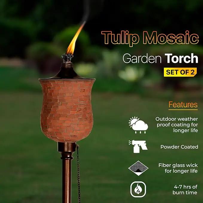 Deco Window 2 Pcs Garden Torch for Outdoor 4-in-1 Convertible Table Torch Citronella Oil Lamp for Backyard Patio Deck Table Top & Ground Installation (Mosaic) by GreenHaven Gardens
