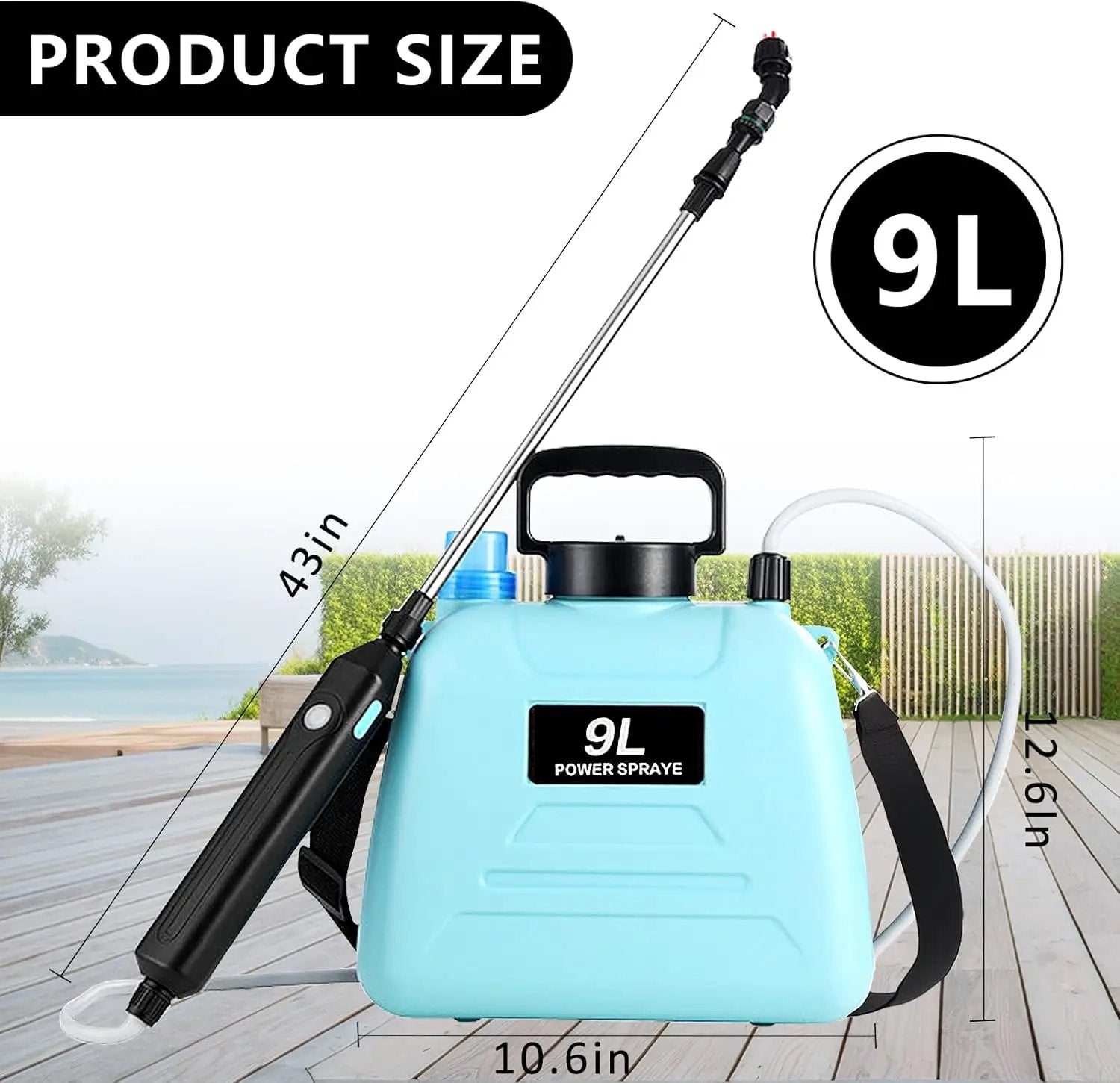 2.4 Gallon Battery Powered Sprayer, Electric Battery Operated Sprayer, Weed Power Sprayers in Lawn and Garden with Adjustable Shoulder Strap and Rechargeable Handle, 3 Mist Nozzles (Blue) by GreenHaven Gardens