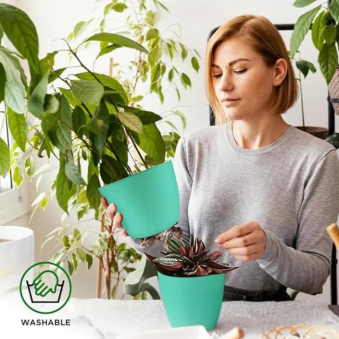 Planter Pots with Drainage Holes - Lightweight, Durable, and Space-Saving Pots for Indoor and Outdoor - Versatile Functionality, Simple Modern Design, Set of 5 Plastic Planter Pots - Aqua by GreenHaven Gardens