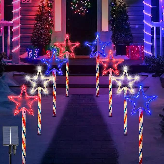 Solar Pathway Lights Outdoor 4th of July Decorations, 2 Sets of 6 Red White and Blue Star Walkway Lights With 180 LED, Waterproof Remote Control Timed Patio for Lawn Garden Decor by GreenHaven Gardens