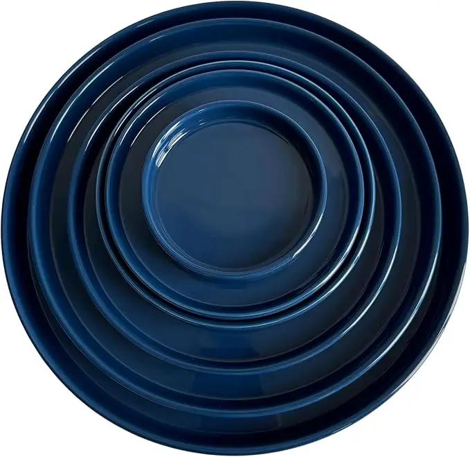Ceramic Plant Saucer Plant Pot Tray 2 Pack 4.7 6 7 8 9 10 12 13 15 inch Blue, Planter Water Drip Trays for Plant Saucers Indoors, Thick Durable Sturdy Flower Pot Saucers for Glazing Pots Base by GreenHaven Gardens