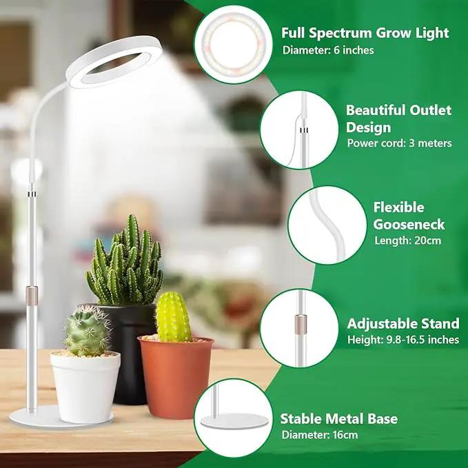 Grow Lights for Indoor Plants, Full Spectrum Desk Plant Light for Growing Small Plant, 80 LED Halo Plant Grow Light with Base, 6/12/16H Timer, 3 Light Modes,Height Adjustable 16.5-24.5" by GreenHaven Gardens