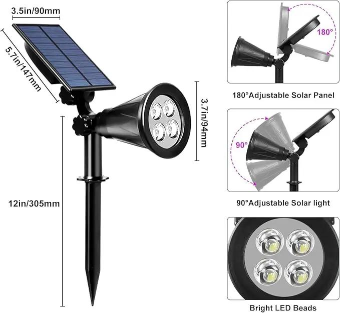 T-SUN Green Solar Spotlights, Green Solar Lights Outdoor, Auto-ON/Off 180°Angle Adjustable Solar Lights for Tree, Patio, Yard, Garden, Driveway, Pool Area (Green-2pack) by GreenHaven Gardens