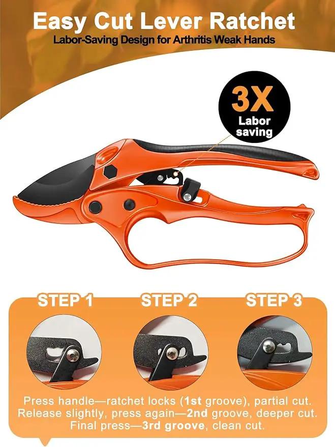 Ratchet Anvil Pruning Shears for Gardening Heavy Duty, Labor-Saving Design Garden Clippers for Arthritis Weak Hands, 3/4" Cut Capacity Branch Cutter for Tree Trimming, Flower, Rose, Plant by GreenHaven Gardens