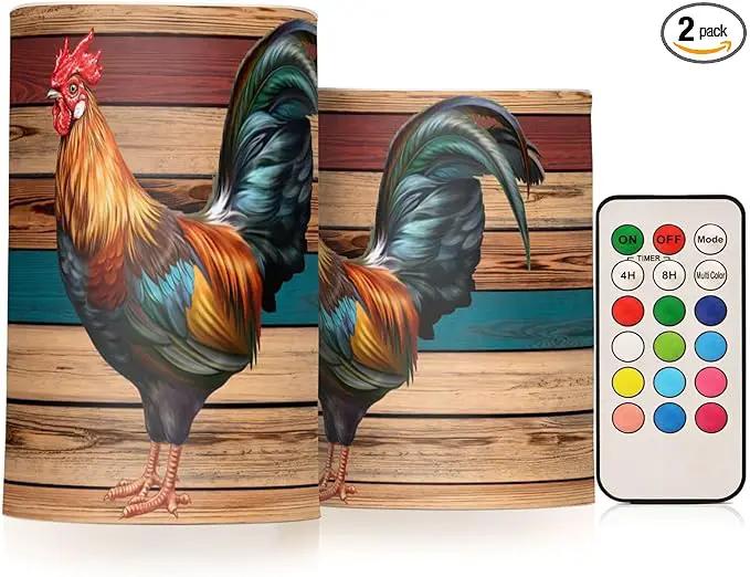Flickering Flameless Candles, Rooster LED Candles with Remote Timer, Set of 2 Battery Operated Candle for Valentine Wedding Birthday by GreenHaven Gardens