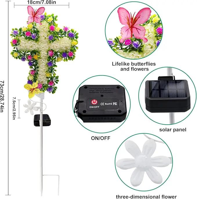 TEDOF Solar Garden Lights Outdoor Solar Flowers Cross Stake Lights Waterproof,Memorial Gifts for Mom,Cemetery Decorations for Grave,Garden,Path,Backyard by GreenHaven Gardens