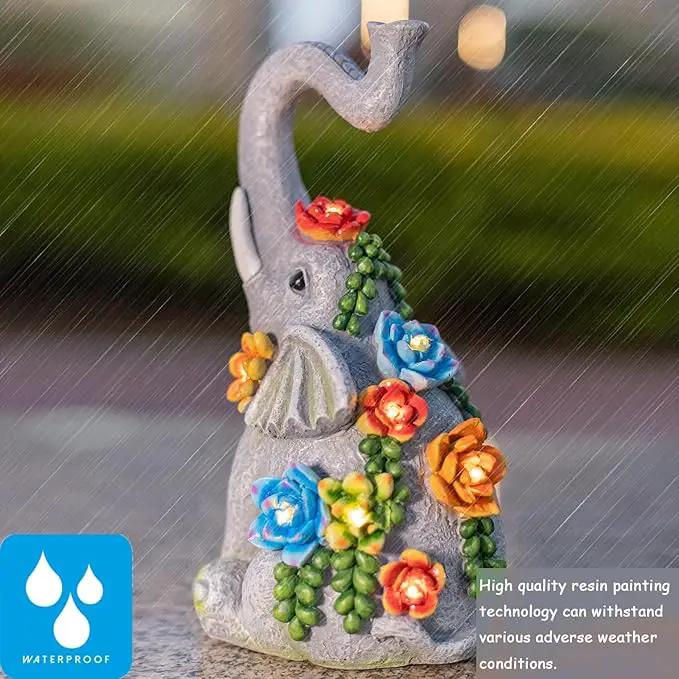 Elephant Garden Statue Solar Lamp with 8 Led Lights Decor Outdoor Resin Waterproof Sculpture Patio Lawn Yard Porch Decorations Housewarming Gifts for Women Mom Grandma by GreenHaven Gardens