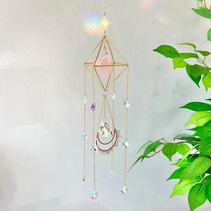 Crystal Suncatcher Rose Quartz, Spiritual, Sun Catcher Hanging for Windows, Rainbow Maker, Crystal Indoor Garden Home Decor, Natural Gemstone Boho Decor (Rose Quartz) by GreenHaven Gardens