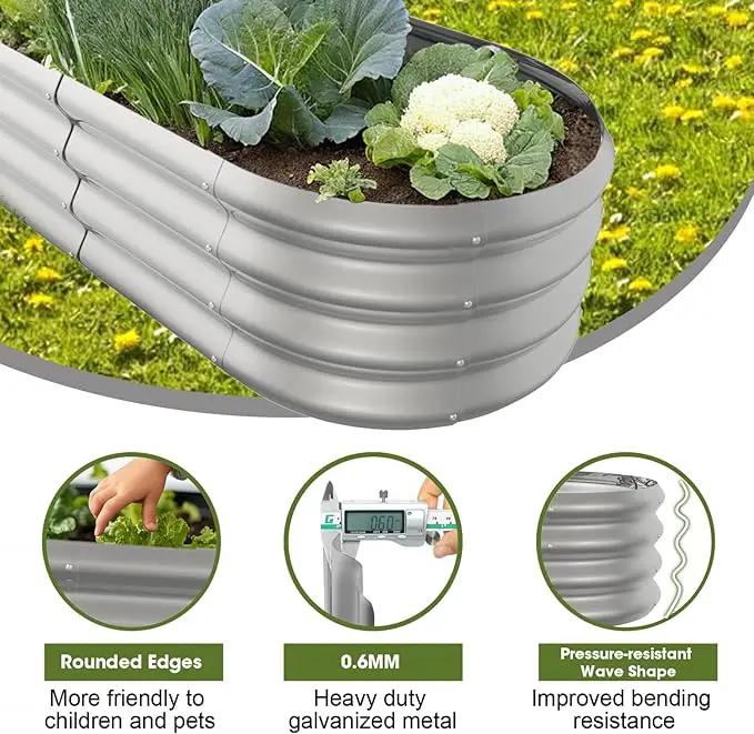 8x2x1ft Oval Galvanized Raised Garden Bed Outdoor 9-in-1 Large Metal Modular Planter Box Raised Beds for Gardening,Vegetables,Fruits,Flowers & Herbs (Silver) by GreenHaven Gardens