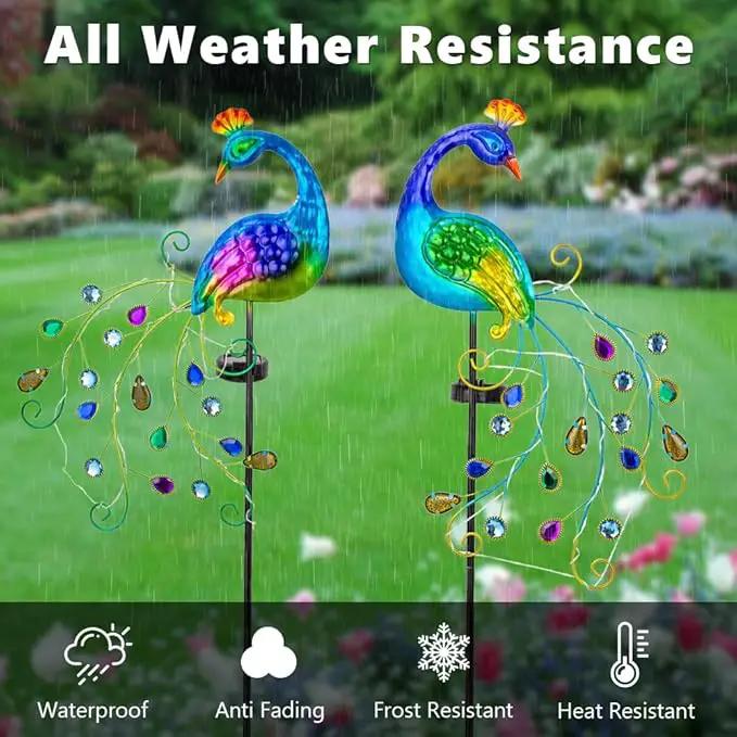 DREAMSOUL 2 Pack Peacock Solar Lights Outdoor, Waterproof Metal Peacock Outdoor Solar Lights for Yards Pathway Lawn Decoration Peacock Gifts by GreenHaven Gardens