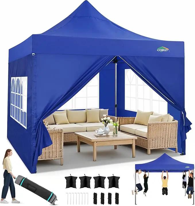 COBIZI 10x10 Pop up Canopy Heavy Duty with 4 Sidewalls, Easy Set-up Commercial Outdoor Party, 100% Waterproof Wedding Canopy Gazebo, 3 Height Adjustable with Wheeled Bag,Dark Blue by GreenHaven Gardens