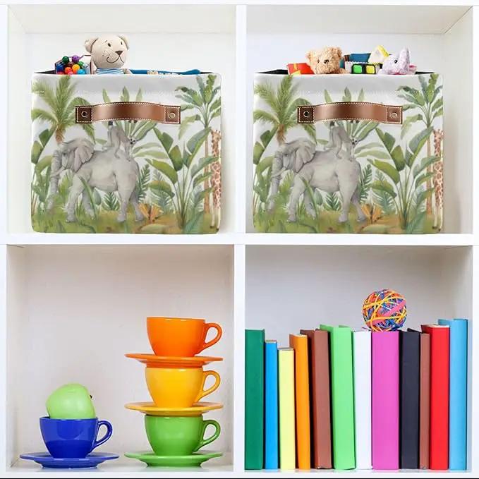 Animal Rectangular Storage Basket Organizer Bin Shelf Baskets For Home Office Dorm Lions Tigers Bears Giraffes Forests by GreenHaven Gardens
