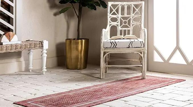 Unique Loom Outdoor Border Collection Area Rug - Soft Border (2' x 6' 1" Runner, Rust Red/ Ivory) by GreenHaven Gardens