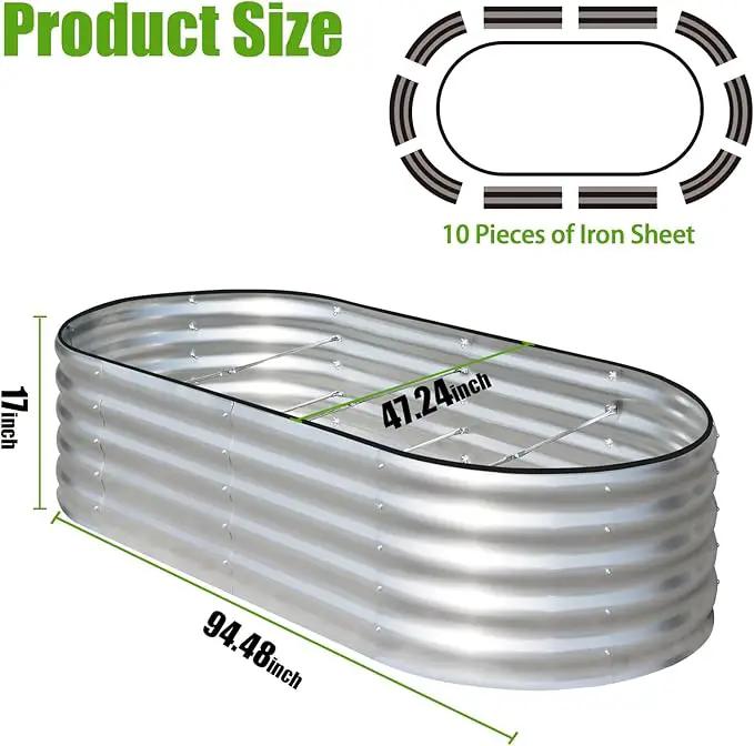 SnugNiture Galvanized Raised Garden Bed, 8x4x1.5ft Oval Metal Planter Box for Planting Outdoor Plants Vegetables by GreenHaven Gardens