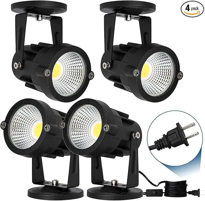4 Pack 10W LED Spot Lights Indoor Uplight, Security Floor Spotlight,Ceiling Spotlight,120V Landscape Lights, Home,Garden,Yard with US 2-Plug Warm White by GreenHaven Gardens