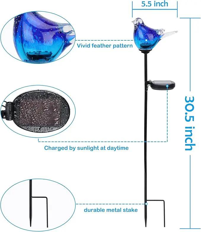Afirst Solar Bluebird Garden Stake Lights - Hand Blown Glass Decorative Garden Pathway Lights Outdoor Waterproof Bird Glass Stakes by GreenHaven Gardens