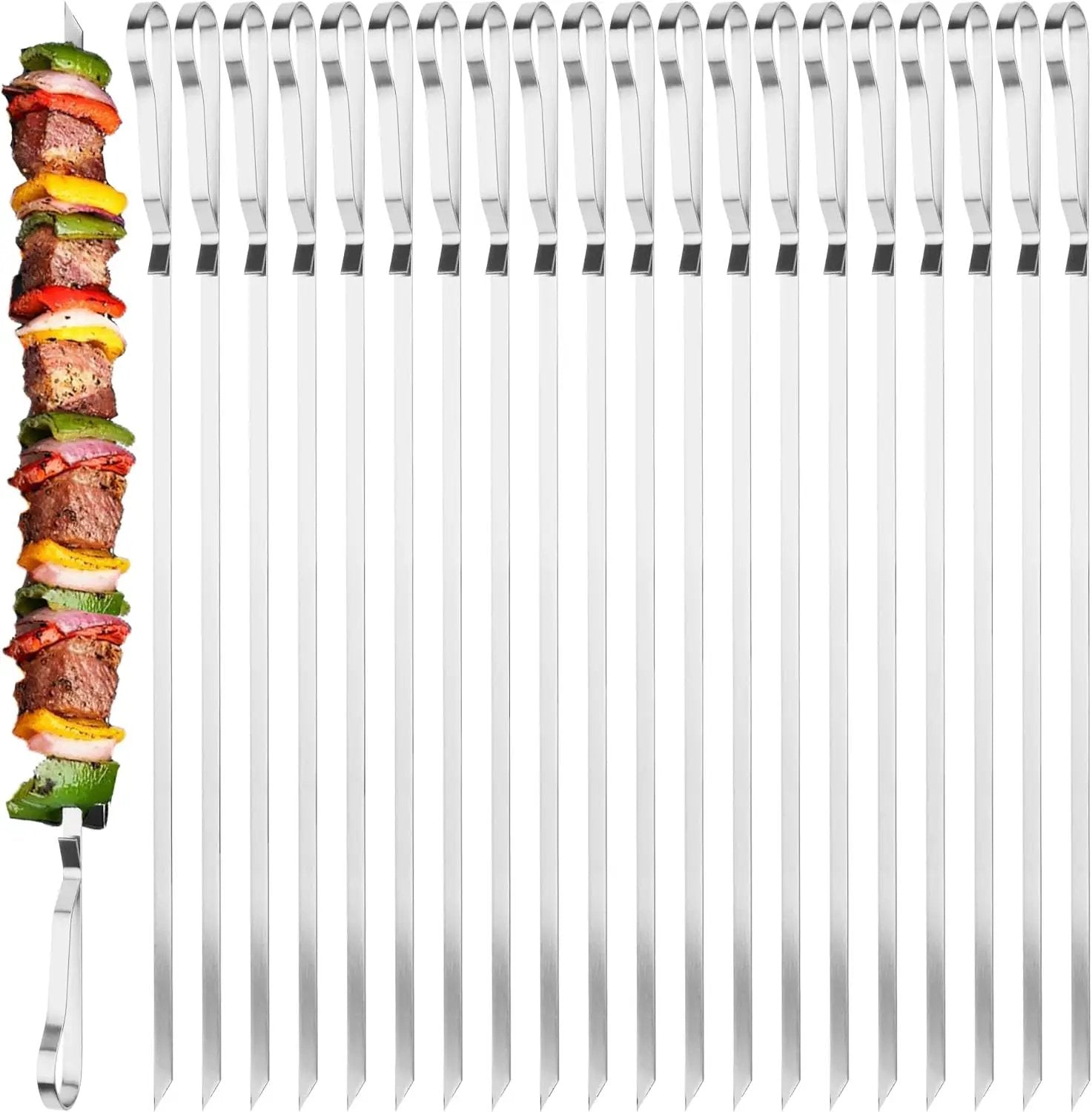 17 Inch Stainless Steel Skewers for Kabobs,HONSHEN Flat Shish Kabob Barbecue Skewers - Metal BBQ Skewers for Grilling Meat, Chicken, Shrimp, Vegetables - 20 Pack (17Inch Flat BBQ 20p) by GreenHaven Gardens