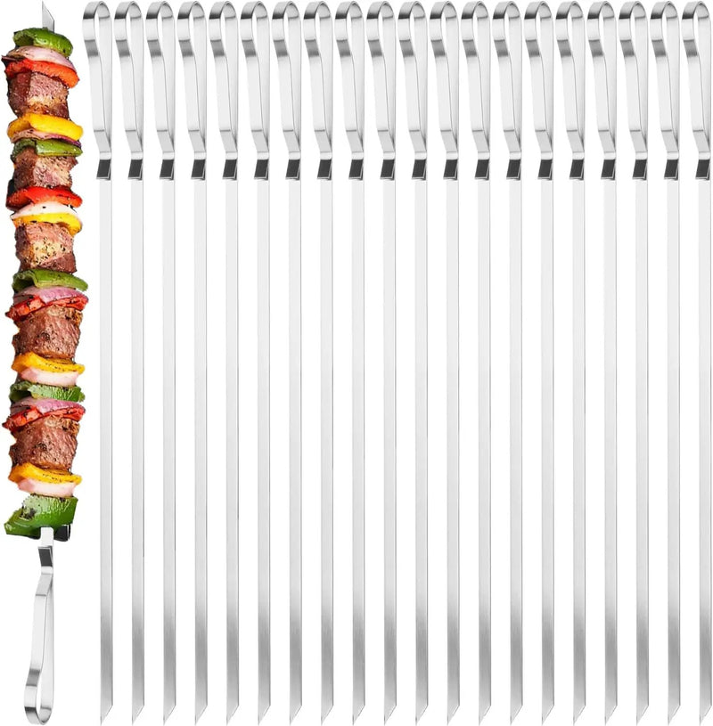17 Inch Stainless Steel Skewers for Kabobs,HONSHEN Flat Shish Kabob Barbecue Skewers - Metal BBQ Skewers for Grilling Meat, Chicken, Shrimp, Vegetables - 20 Pack (17Inch Flat BBQ 20p) by GreenHaven Gardens