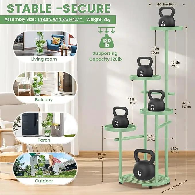 TOSKING 5 Tier Metal Plant Stand Indoor， Plant Shelf, Corner Shelf Flower Pot Stand for Outdoor Plant Stand for Living Room Balcony Garden Patio Bedroom (Green, 42inches) by GreenHaven Gardens