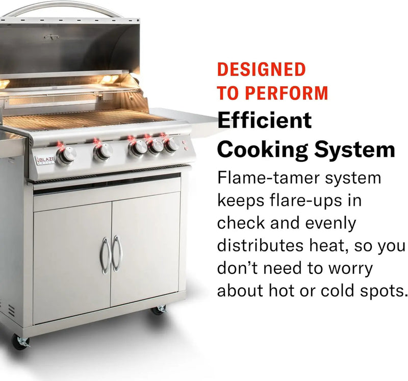 Blaze Premium LTE Built-in Propane Gas Grill | 40-Inch 5-Burner BBQ with Rear Infrared Burner & Grill Lights | 304 Stainless Steel Construction BLZ-5LTE2-LP by GreenHaven Gardens