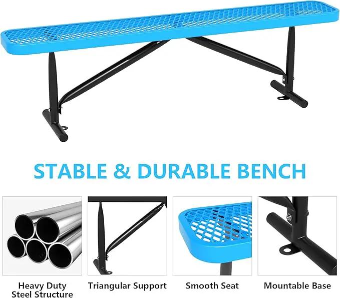 48" L Outdoor Steel Flat Bench, Heavy Duty Metal Park Bench for Outside, Expanded Metal, Commercial Benches Mesh Bench for Shopping Mall, Store, Lawn, Park, Patio, Deck, Garden (Blue, 6FT) by GreenHaven Gardens