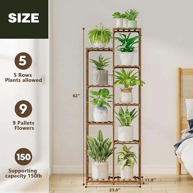 Bamworld 62 " Tall Plant Stand for Indoor Plants Outdoor Corner Plant Shelf Flower Stands for Living Room Balcony and Garden by GreenHaven Gardens