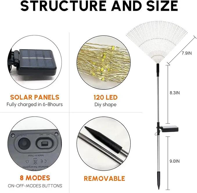 Solar Garden Firework Lights Outdoor Waterproof 2 Pack Solar Powered Art Stake Twinkle Lighting for Outside Decor, 120 LED Sparklers String Lights for Yard Party Decorations (Warm White) by GreenHaven Gardens