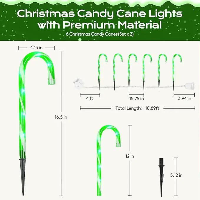 Christmas Candy Cane Lights 12Pcs Christmas Pathway Lights with 72 Count Incandescent Green Lights, Connectable 12 Inch Pathway Makers Lights for Indoor Outdoor Walkway Patio Yard Lawn Decorations by GreenHaven Gardens